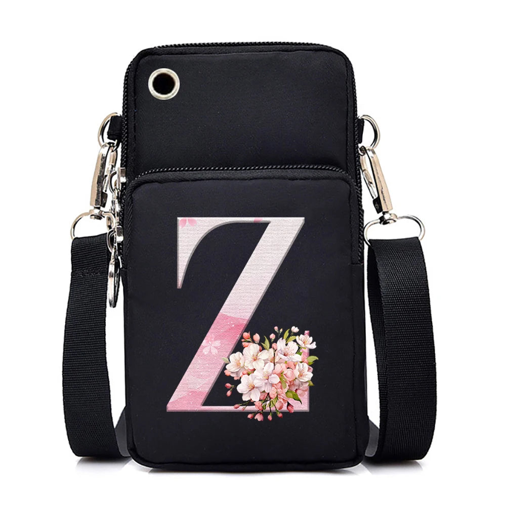 Women‘s Messenger Bag Small Handbag Crossbody Shoulder Wallet for Phone Sakura 26 Alphabet Print Coin Purse Ladies Card Holder