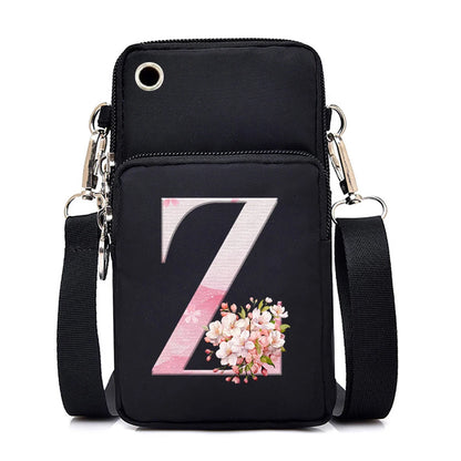 Women‘s Messenger Bag Small Handbag Crossbody Shoulder Wallet for Phone Sakura 26 Alphabet Print Coin Purse Ladies Card Holder