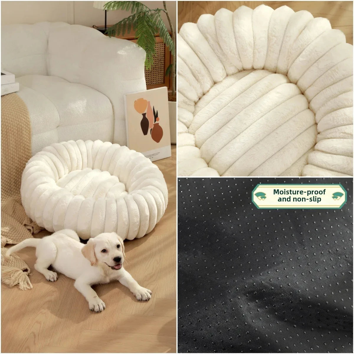 Round Plush Dog Bed for Medium Pets, Winter Soft Nest