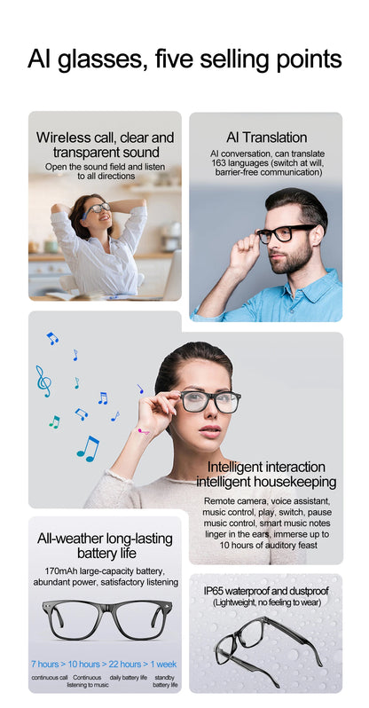 Smart Glasses Camera Remote Shoot Bluetooth Call Music Stereo Mic Men Touch Sunglasses AI Voice Assistant For Android IOS Phone