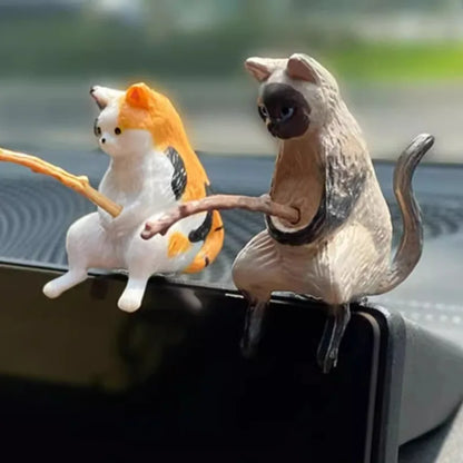 釣魚貓汽車內裝裝飾可愛樹脂帶管眼鏡汽車後視鏡掛件出風口車載飾品