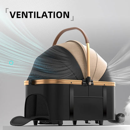 Bello Luxury large Pet Stroller Modern Detachable Medium and Large Cart Aluminum Alloy Cat Dog Hand adjustable Handel Pushing PU