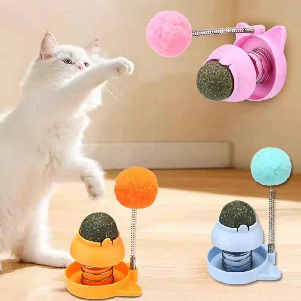 Catnip Stickers Rotatable Cat Licking Balls Edible And Healthy With Spring Ball Catnip Bubbles Lickable For Cats Catnip Ball Toy