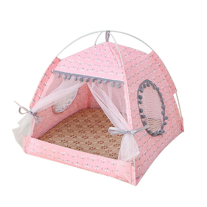 Foldable Cat & Dog Tent Bed – Summer Cave House for Small Pets