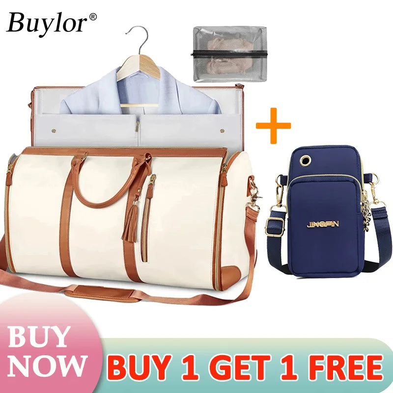 Buylor 2pcs Bags Folding Suit Bag Large Capacity Travel Luggage Bag With Shoe pouch Waterproof Women Handbag Outdoor Fitness Bag