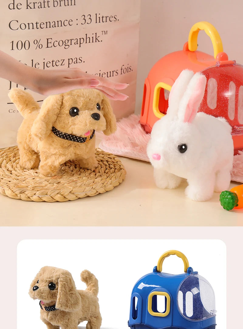 Children Pretend Play Pet Care Set Simulation Electric Plush Stuffed Dog Cat Rabbit Toy Walking Barking Education Toys for Girls