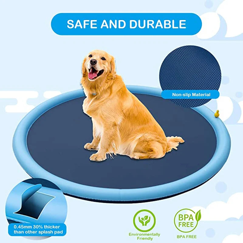 150/170cm 夏用犬用スイミングマット インフレータブルウォータースプレーバスタブ 屋外インタラクティブ噴水 犬・猫・子供用おもちゃ