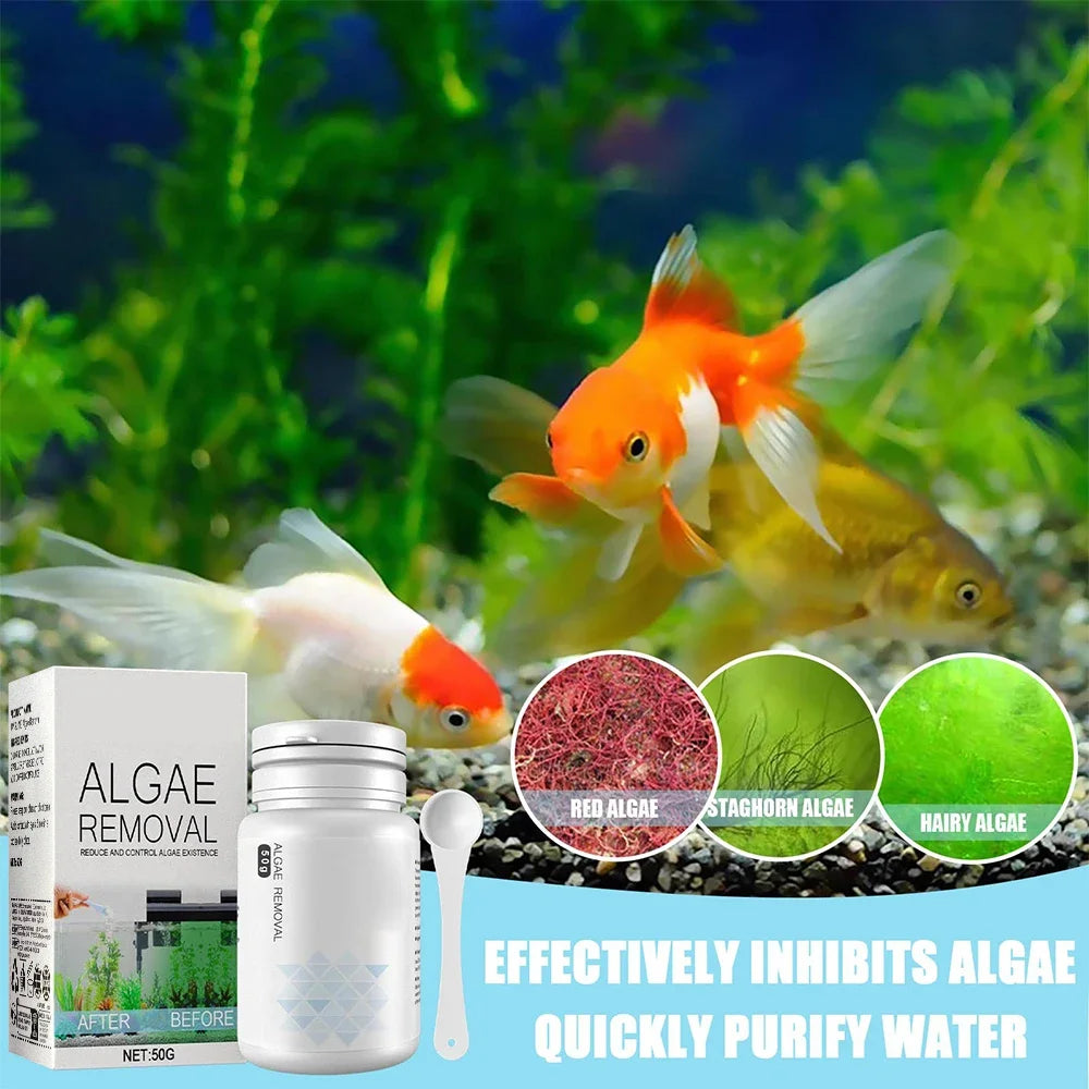 Algae Remover Moss Remover for Fish Tank Fish Pond Aquarium Green Algae Bactericidal Removal Improving Water Transparency 50g