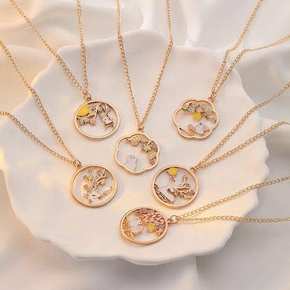 Cute Cat Bunny Sika Deer Necklace for Women Kids Fashion Cartoon DIY Animal Pendant Necklace Party Jewelry Accessories Gift