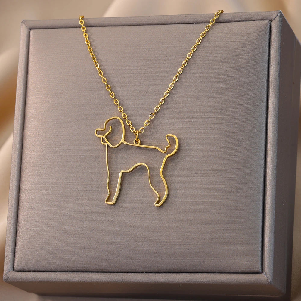 Stainless Steel Dog Necklaces For Women Men Gold Color Pet Animal Pendant Necklace Jewelry Male Female Fashion Neck Chain Gift