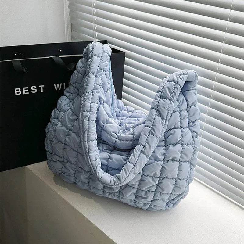 New Cloud Bag Folded Soft Pleated Bubbles Shoulder Bags Dumpling Bag Large Capacity Tote Bag Cotton Underarm Handbag Woman