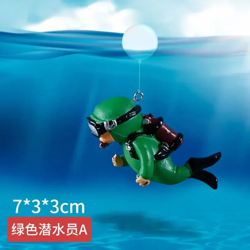 Cute Luminous Green Mini Diver Simulated Floating Frogman Kawaii Miniature Figures Fish Tank Aquarium Decoration Ornaments