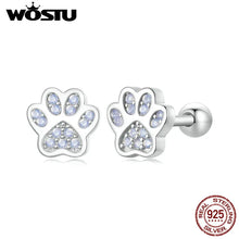 WOSTU 925 純銀可愛粉紅蛋白石爪形耳環 女士貓狗寵物爪形耳環 女孩生日珠寶禮物