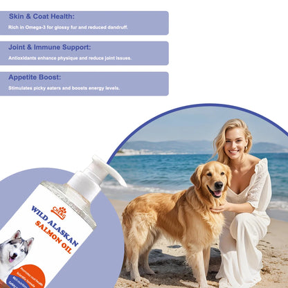 300ml Vet-Recommended Salmon Oil Liquid for Pets Reduces Shedding, Boosts Immunity & Joint Health, Shiny Coat & Heart Function