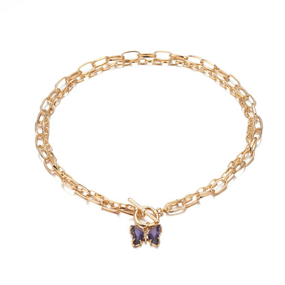 Multilayer Vintage Butterfly Necklace For Women Gold Color 316L Stainless Steel Blade Snake Chain Charms Choker Jewelry Gift