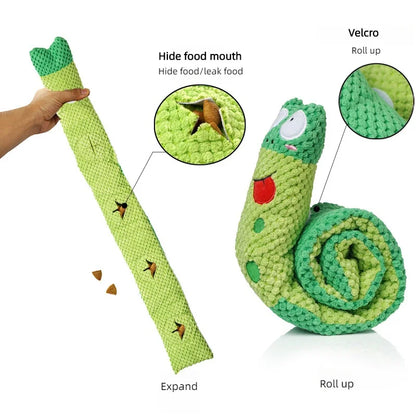 Dog Puzzle Feeder Interactive Toy Indestructible Plush Sound Squeak Puppy Toys For Resistant Foldable Snail Dogs Pet Supplies