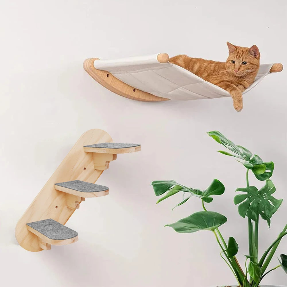 Cat Wall Mounted Shelf Steps Curved Cat Bed Shelves Corner Perches Hammock for Sleeping Climbing Scratching Post Pet Furniture