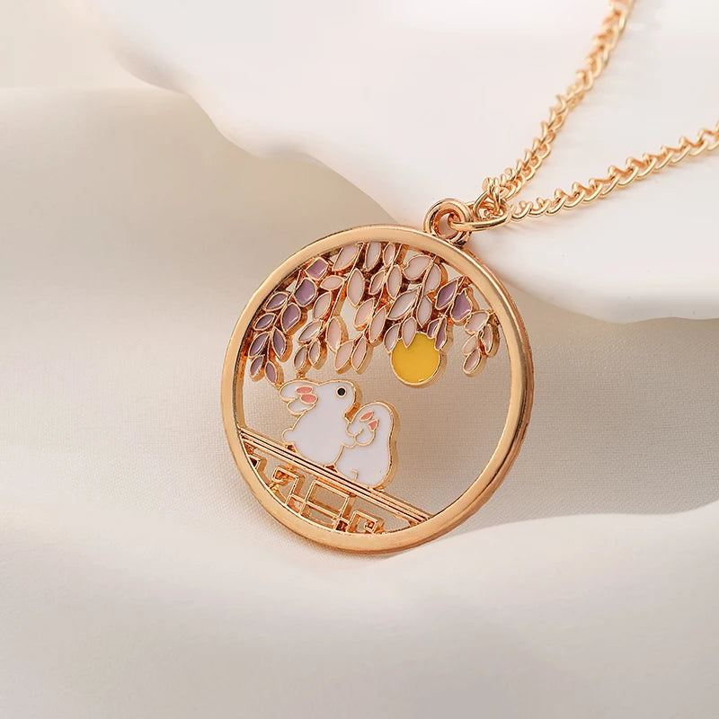 Cute Cat Bunny Sika Deer Necklace for Women Kids Fashion Cartoon DIY Animal Pendant Necklace Party Jewelry Accessories Gift