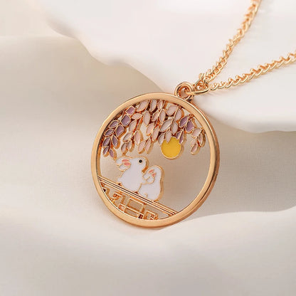 Cute Cat Bunny Sika Deer Necklace for Women Kids Fashion Cartoon DIY Animal Pendant Necklace Party Jewelry Accessories Gift