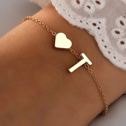 Fashion English Initial Letter Heart Bracelet DIY Personalized Name Bracelets Girls Women Anniversary Jewelry Gifts