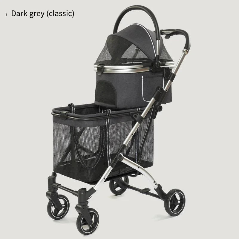 2025 New Dog Stroller with Double Layered Upper and Lower Compartments, Large Space for Pets, Multiple Cats, Dogs, and Dogs Cart