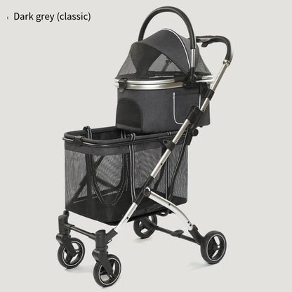 2025 New Dog Stroller with Double Layered Upper and Lower Compartments, Large Space for Pets, Multiple Cats, Dogs, and Dogs Cart