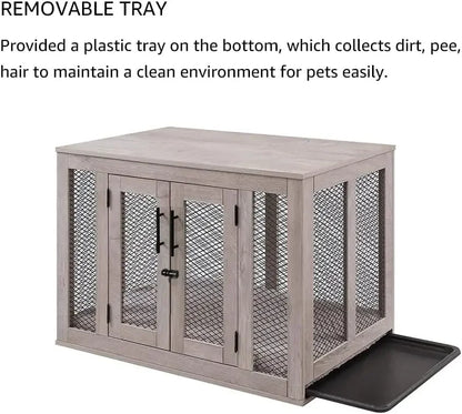 Sturdy Wood Dog Crate Furniture With 2 Drawers & Storage