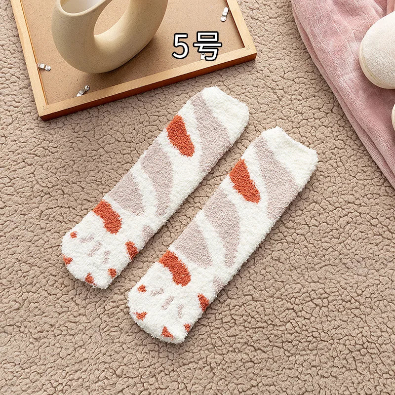 秋冬用コーラルベルベットソックス かわいい猫の爪ソックス レディース 子供 女の子 ミドルチューブ 厚手スリープソックス ホームフロアソックス