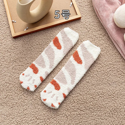 秋冬用コーラルベルベットソックス かわいい猫の爪ソックス レディース 子供 女の子 ミドルチューブ 厚手スリープソックス ホームフロアソックス