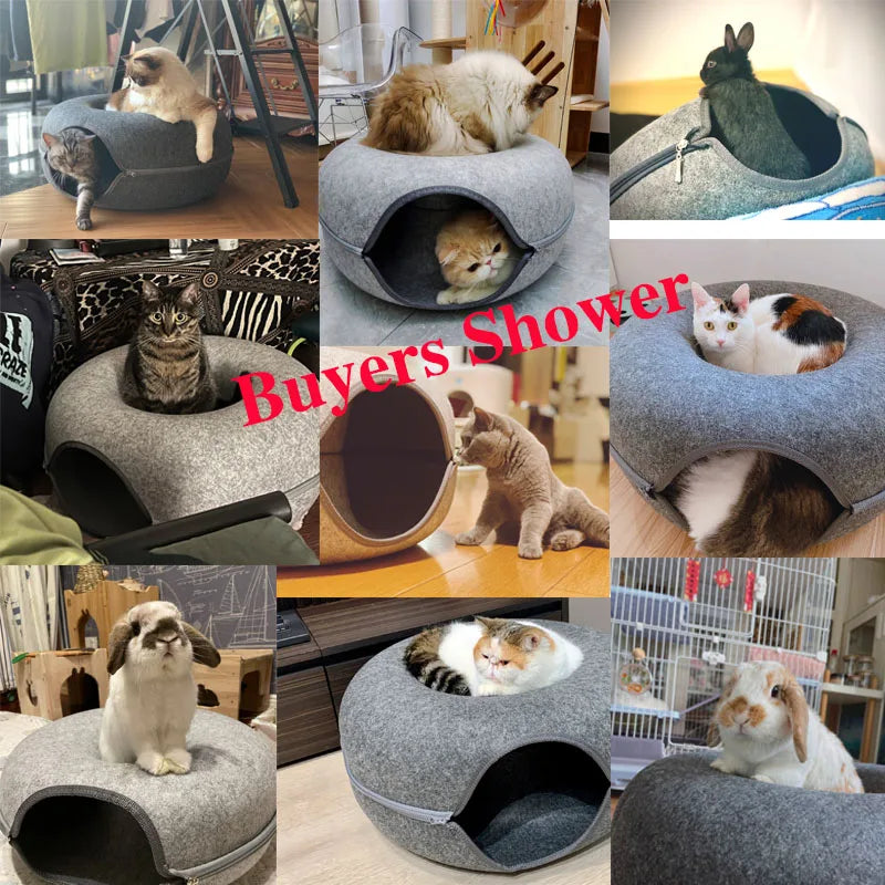 Donut Cat Bed Pet Cat Tunnel Interactive Play Toy Cat House Dual Use Ferrets Rabbit Bed Tunnels Indoor Toys Kitten Training Toy