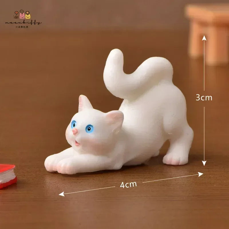 Resin Cats Ornament Kitten Figurine Animal Miniature Fairy Garden Doll House Decoration DIY Micro Landscape Home Decor