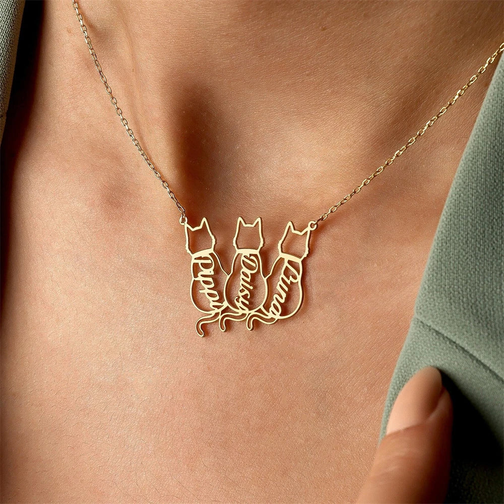 Personalized Pet Name 1-4 Cats Necklace Custom Memorials Gift Stainless Steel Choker Necklace for Women Girls Accesorios Mujer