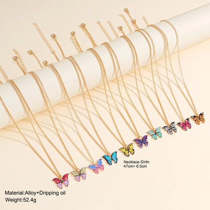 10 Pcs Fashion Butterfly Necklaces For Women Boho Vintage Colorful Simple Pendant Choker Chain 2024 New Jewelry Gifts Wholesale