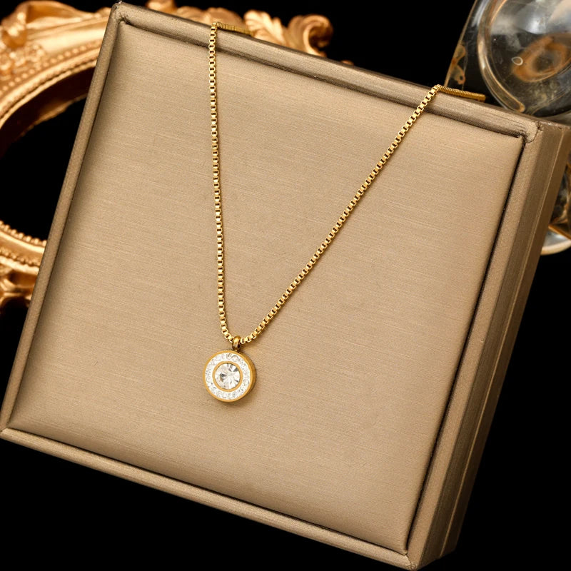 EILIECK 316L Stainless Steel Moon Pearl Zircon Puppy Pendant Necklace For Women Girl New Fashion Neck Chain Jewelry Gift Bijoux