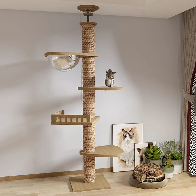 Cat Tree Floor To Ceiling For Large Cats Multifunction Tower Soft Flannel Hammock Sisal Bed Pet Supplies Wooden Cat Scratcher