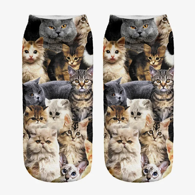 New 3D Print Funny Cute Cartoon Kitten Unisex Creative Colorful Multiple Cat Face Happy Low Ankle Socks For Women Dropship