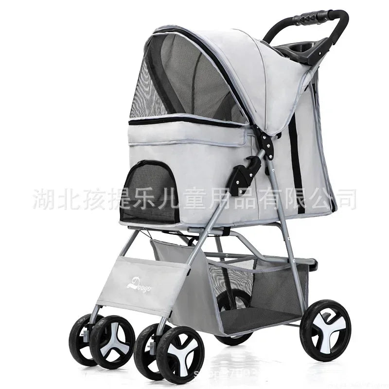 手提式可折疊寵物推車四輪附天窗