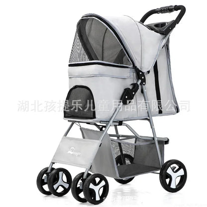 手提式可折疊寵物推車四輪附天窗