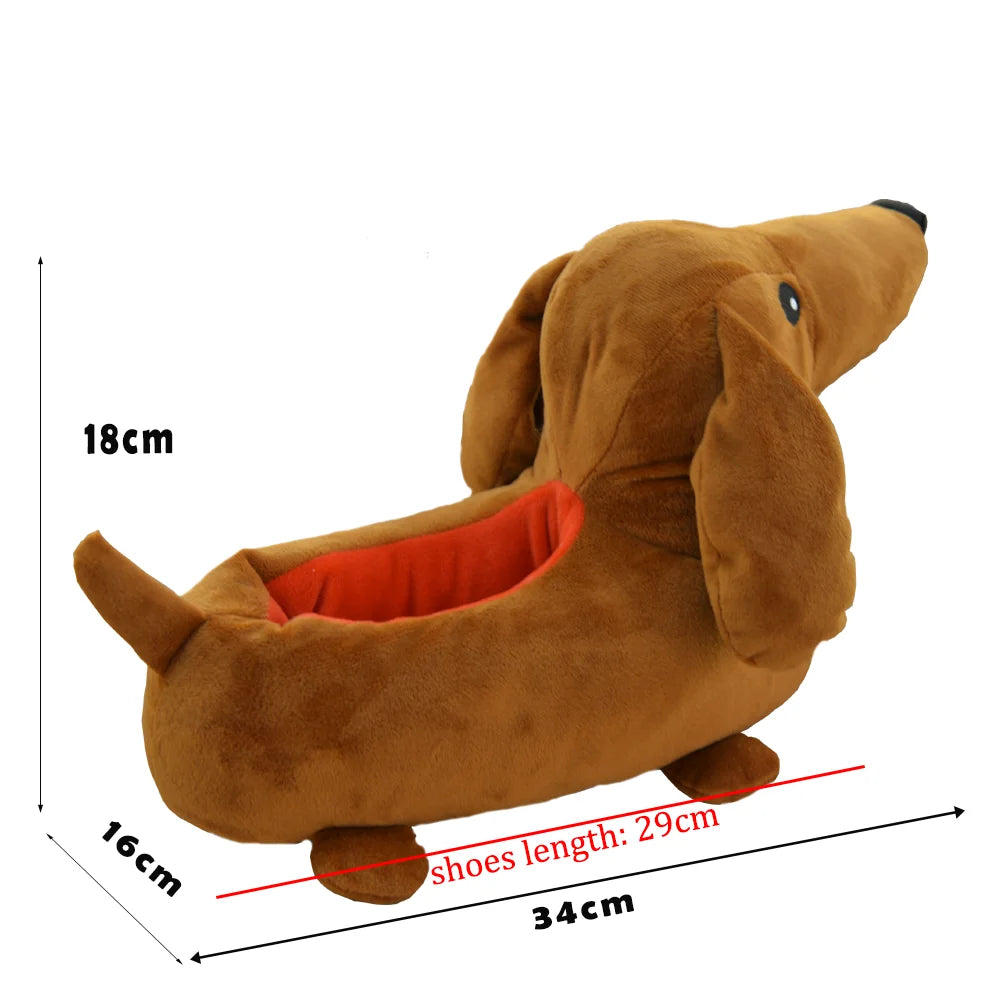 高地牛臘腸犬拖鞋卡通臘腸狗防滑毛絨鞋搞笑動物萬聖節家居拖鞋生日禮物