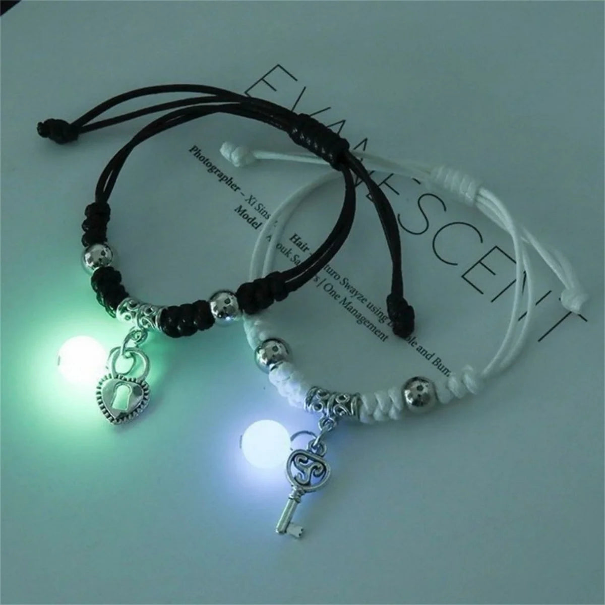 Fashion Luminous Beads Star Couple Bracelet For Women Men Charm Cat Flower Heart Key Lock Cross Matching Friend Bracelet