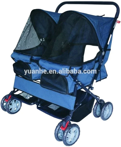 Pet Stroller,High Quality Wholesale Foldable Big Double Twin Wheels Pet Stroller For Two Dogs