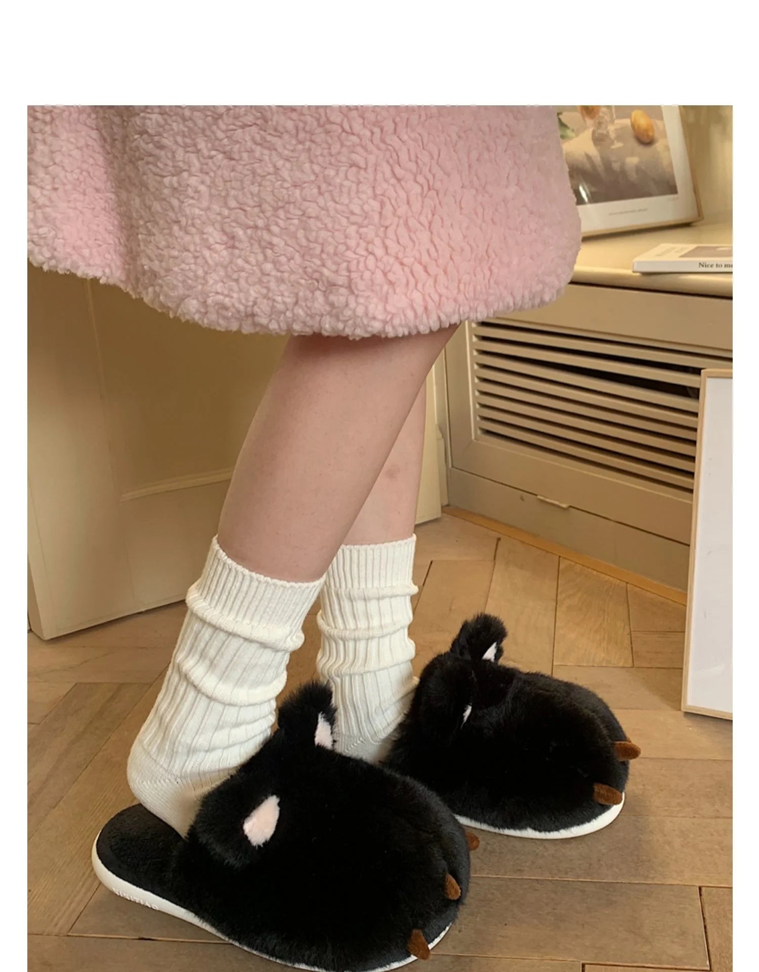 Cute Warm Cat Paw Cotton Slippers For Women's 2022 Winter Home Plush Anti-skid Slipper Funny Household Shoes