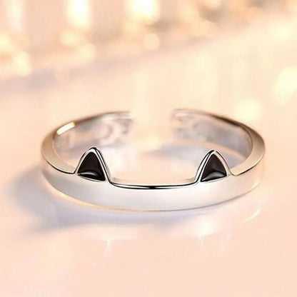 2pcs Y2K Cute Cat Paw Print Ring Women Girls Adjustable Cat Ears Paw Animal Finger Ring Couple Cartoon Little  Gift Jewelry