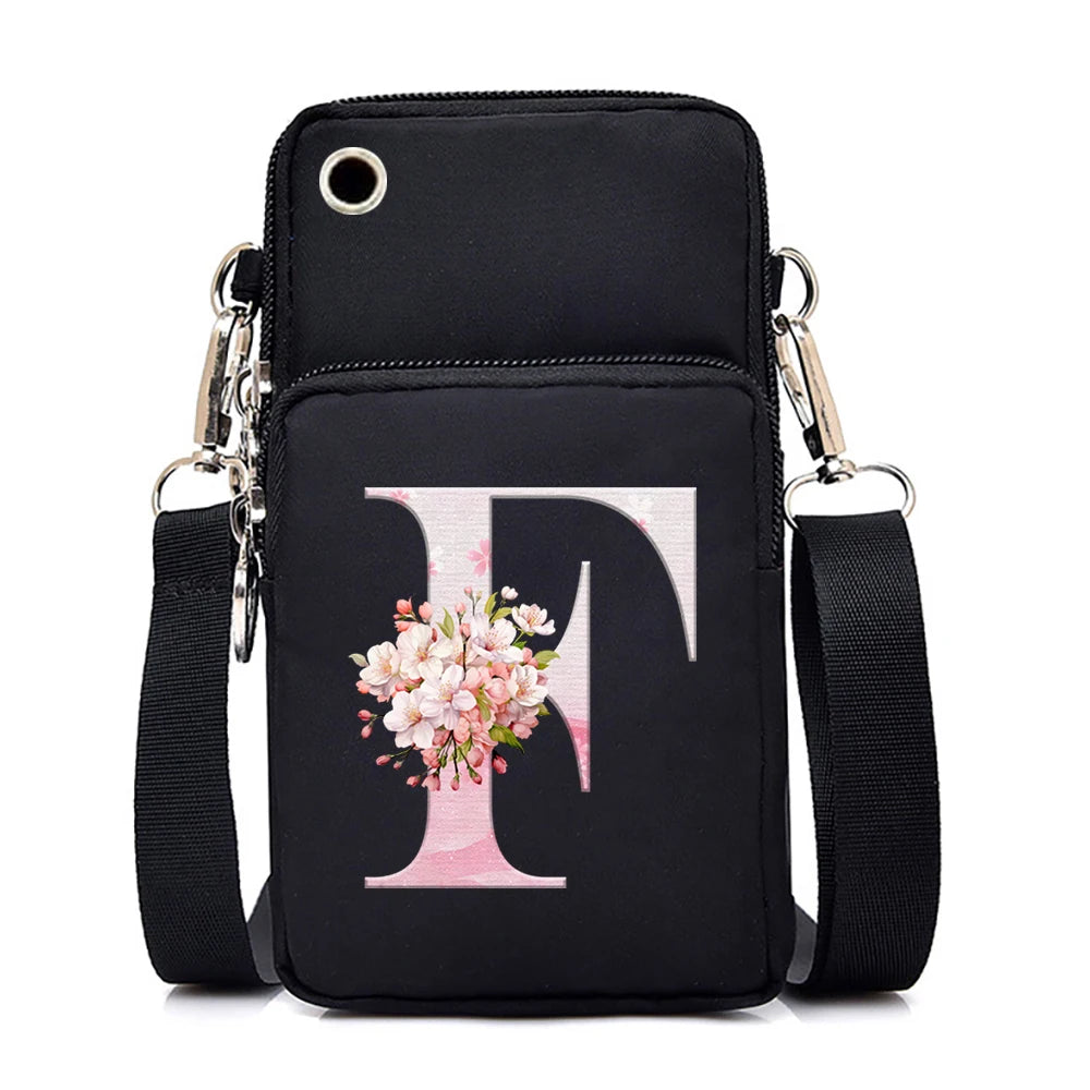 Women‘s Messenger Bag Small Handbag Crossbody Shoulder Wallet for Phone Sakura 26 Alphabet Print Coin Purse Ladies Card Holder