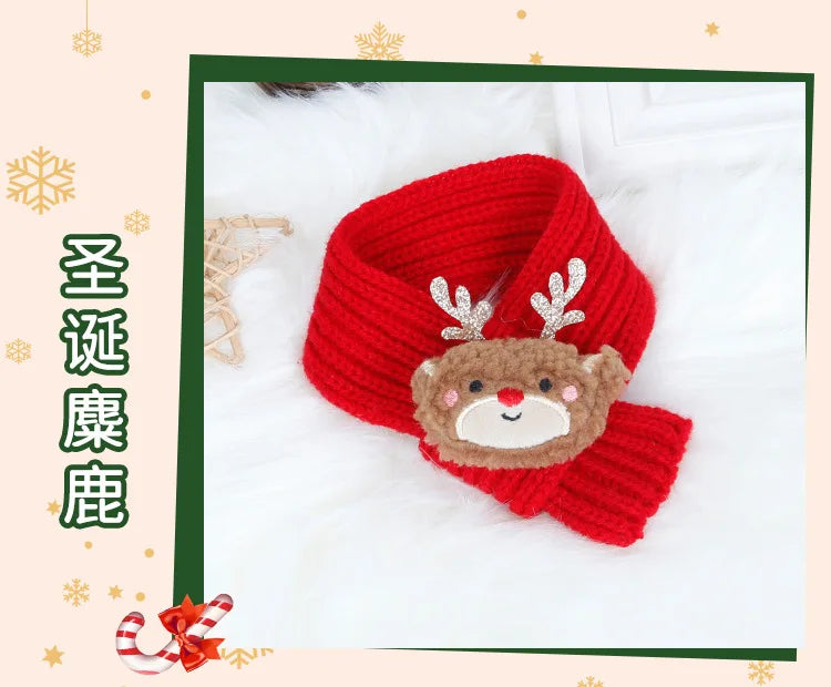 New Pet Knitted Christmas Scarf Cat Dog Yarn Cartoon Elk Snowman Warm Plush Hat Set Dog Accessories for Small Dogs