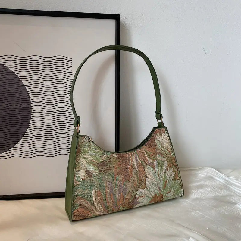 Fashion Vintage Women Oil Painting Design Shoulder Bags Ladies Simple Flower Female Armpit Hobos Bags Small Clutch Handbag Totes