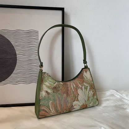 Fashion Vintage Women Oil Painting Design Shoulder Bags Ladies Simple Flower Female Armpit Hobos Bags Small Clutch Handbag Totes