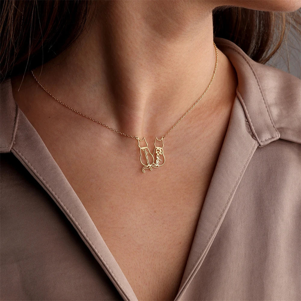 Personalized Pet Name 1-4 Cats Necklace Custom Memorials Gift Stainless Steel Choker Necklace for Women Girls Accesorios Mujer