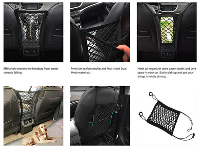 Dog Car Net Barrier Pet Travel Safety Barrier Car Carrier Rear Seat Fence Anti-collision for Child and Pets with Storage Bag
