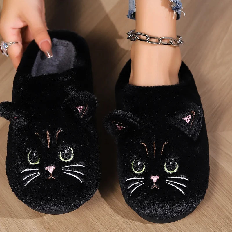 Cuddly Hug Cat Slippers Women Men Winter Home Slides Kawaii Floor Shoes Furry Slippers Girl White Mules Funny Cute Gift Slippers